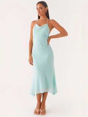 NWT Peppermayo Aqua Chiffon Halter Midi Size 10
